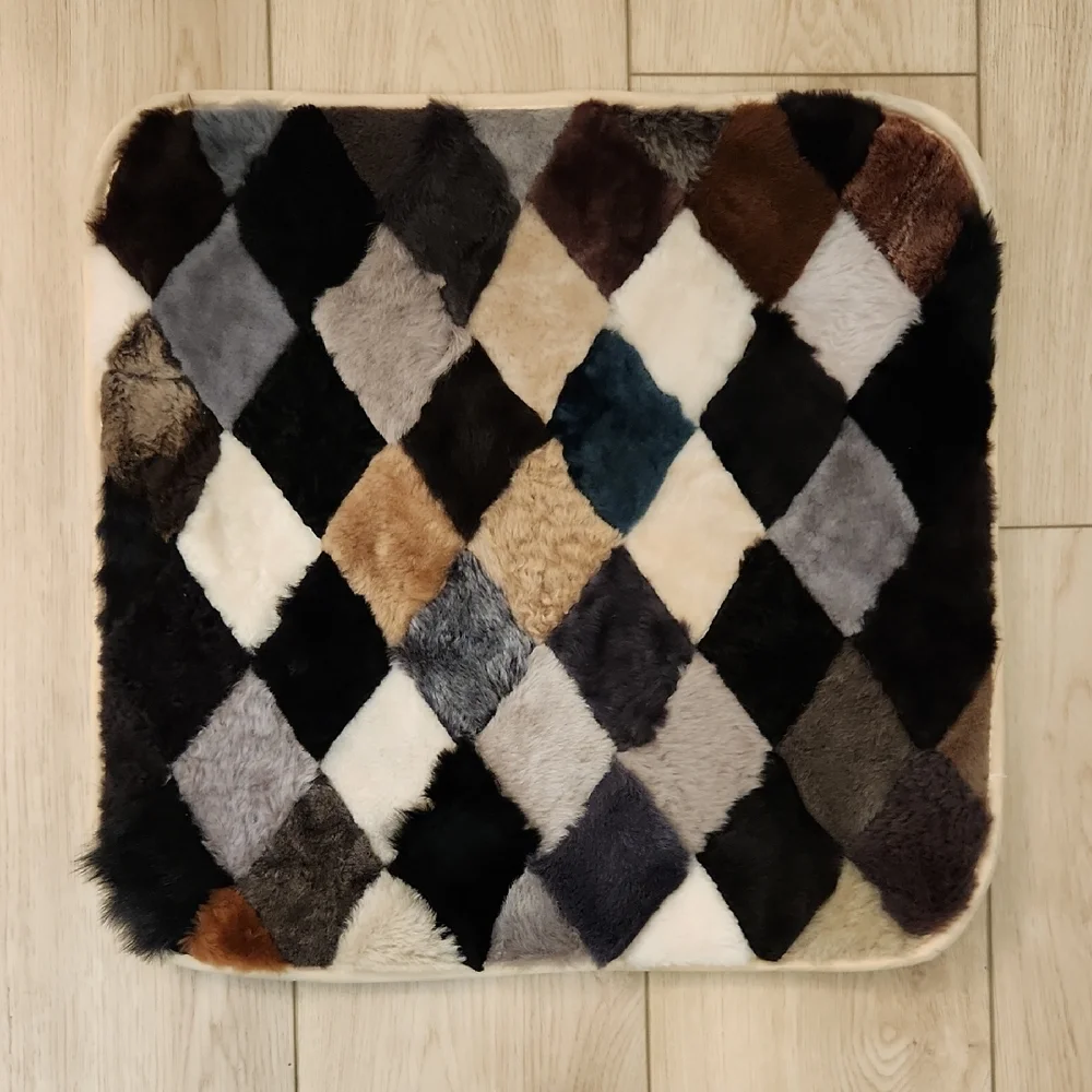 NWOT Real Wool Fur Shearling Multicolor Diamond Pattern Fur Cushion